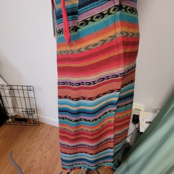 Vintage Woven Angled Skirt Fringed Western Style 100% Cotton - Picture 3 of 7